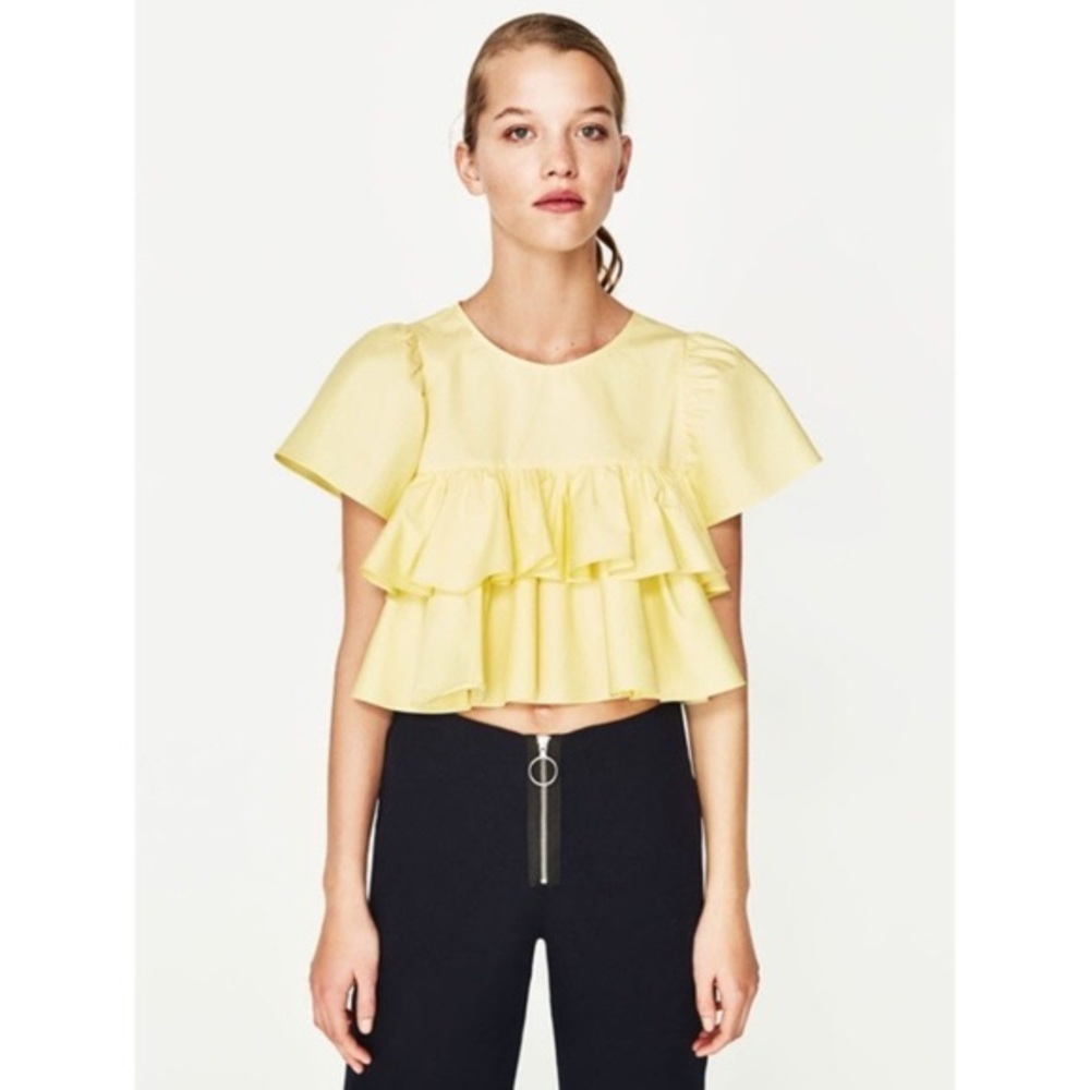Zara Yellow Ruffle Crop Top - Picture 2 of 8